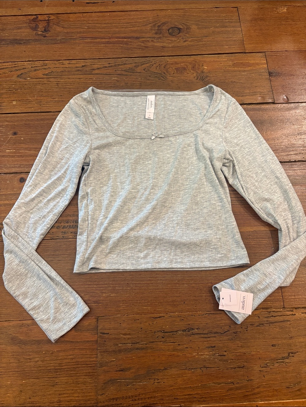 Auden Light Heather Gray Ribbed Scoop-Neck Long Sleeve Top